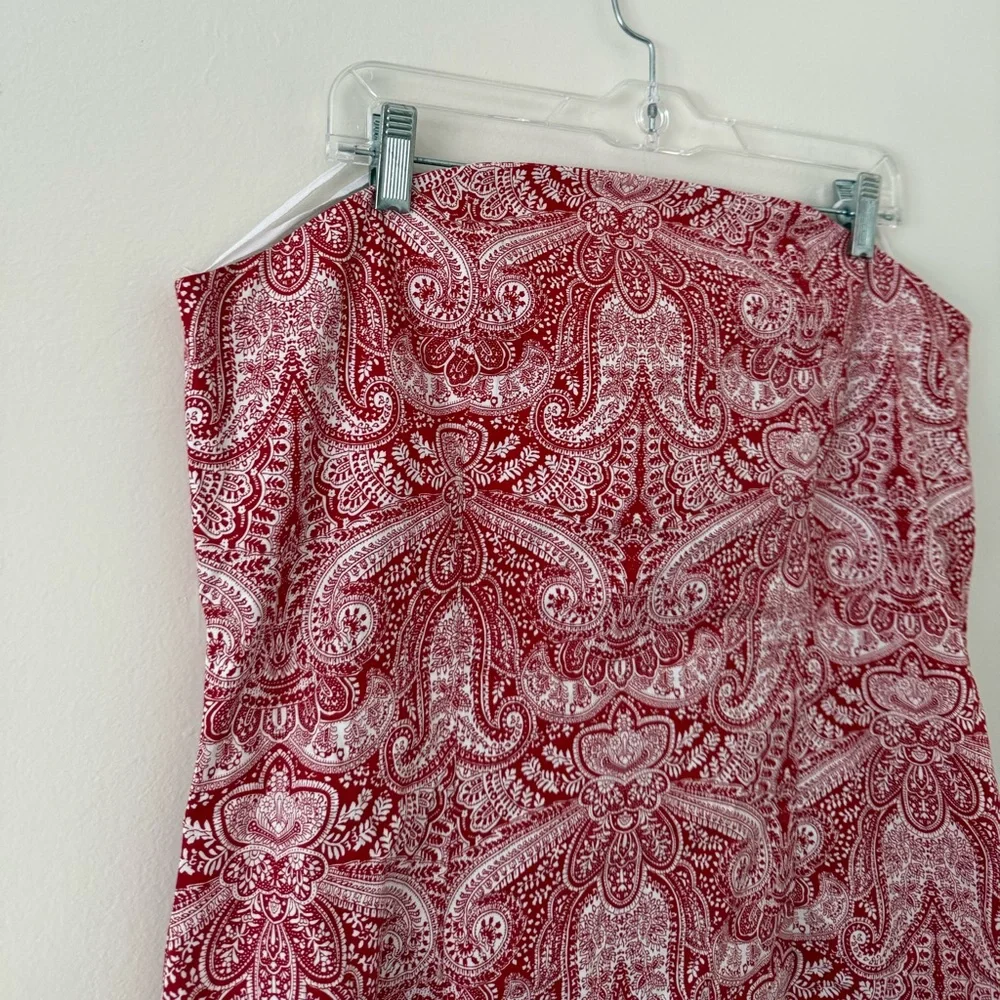 Plus Size 18 Strapless Mini Dress Red and White Paisley Bandana Western - Picture 10 of 13